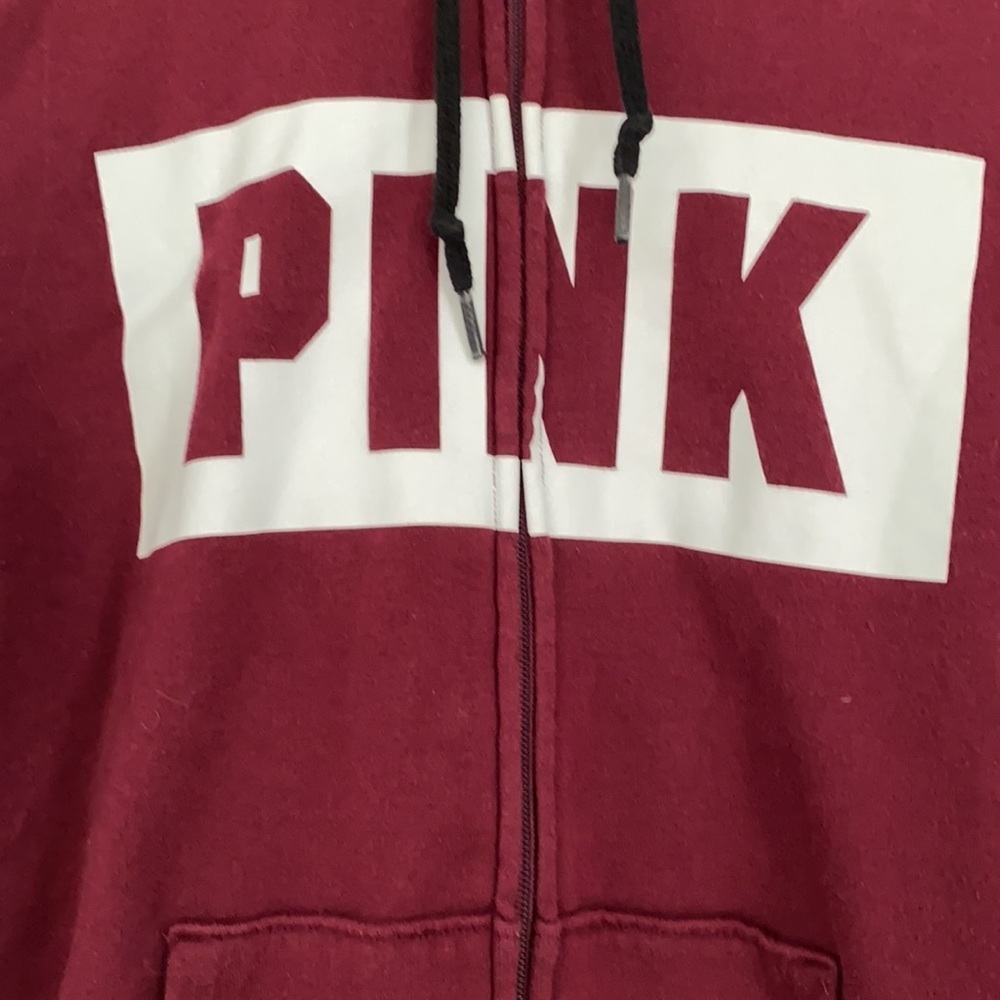 Pink by Victoria’s Secret hooded sweatshirt full zip in maroon hoodie Medium - Picture 5 of 7